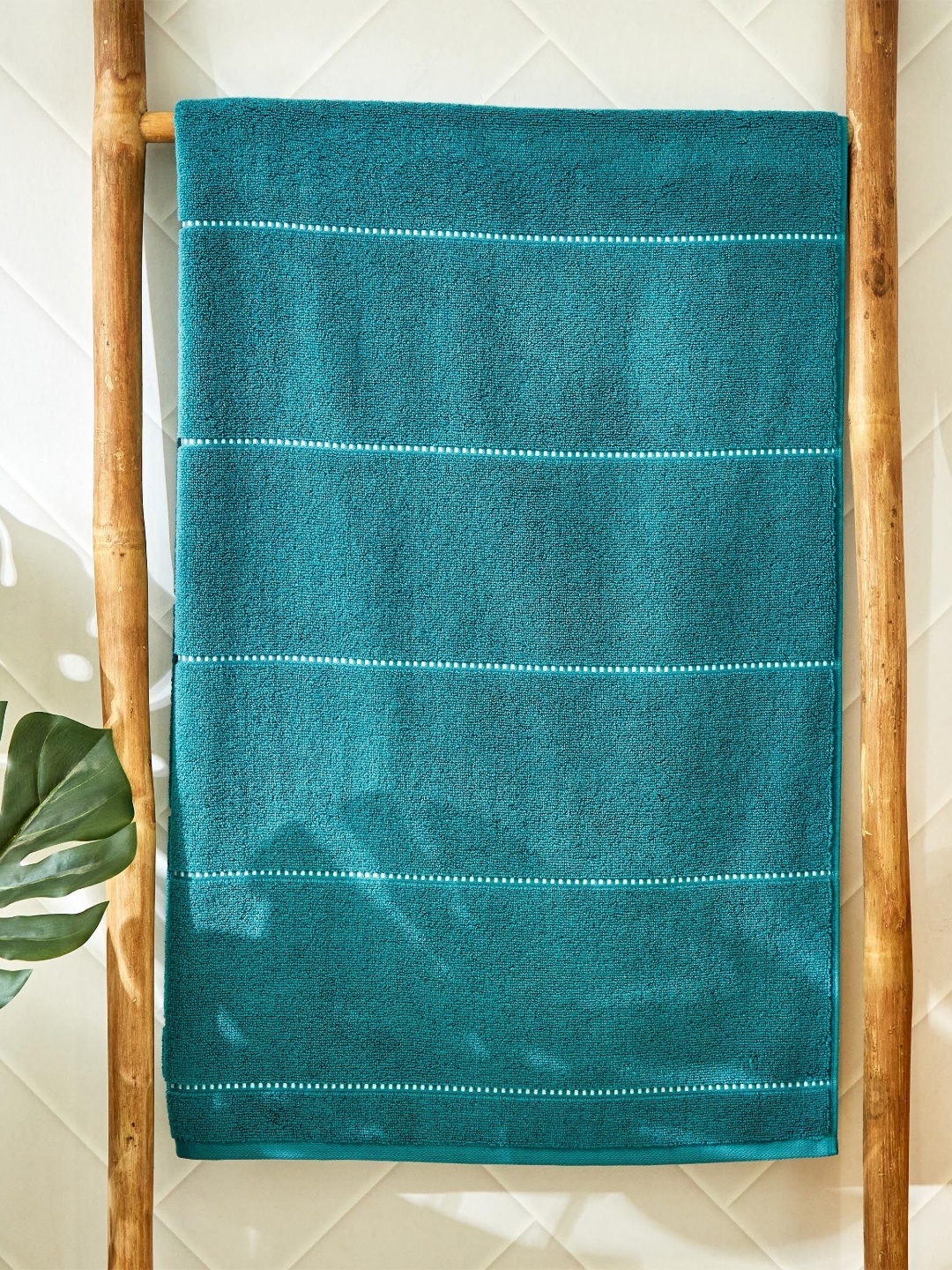 

Home Centre Teal 1 Striped Cotton 110 GSM Bath Towel