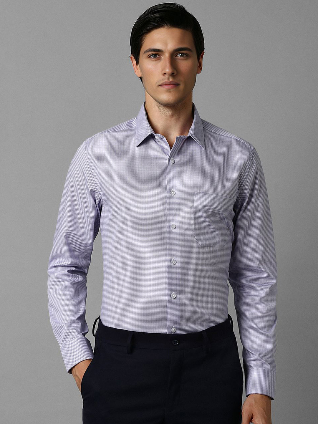 

Louis Philippe Men Slim Fit Opaque Striped Formal Shirt, Purple