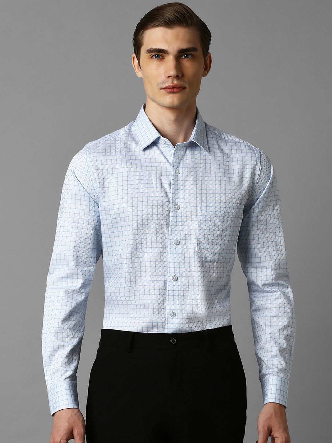 

Louis Philippe Men Slim Fit Opaque Printed Formal Shirt, Blue
