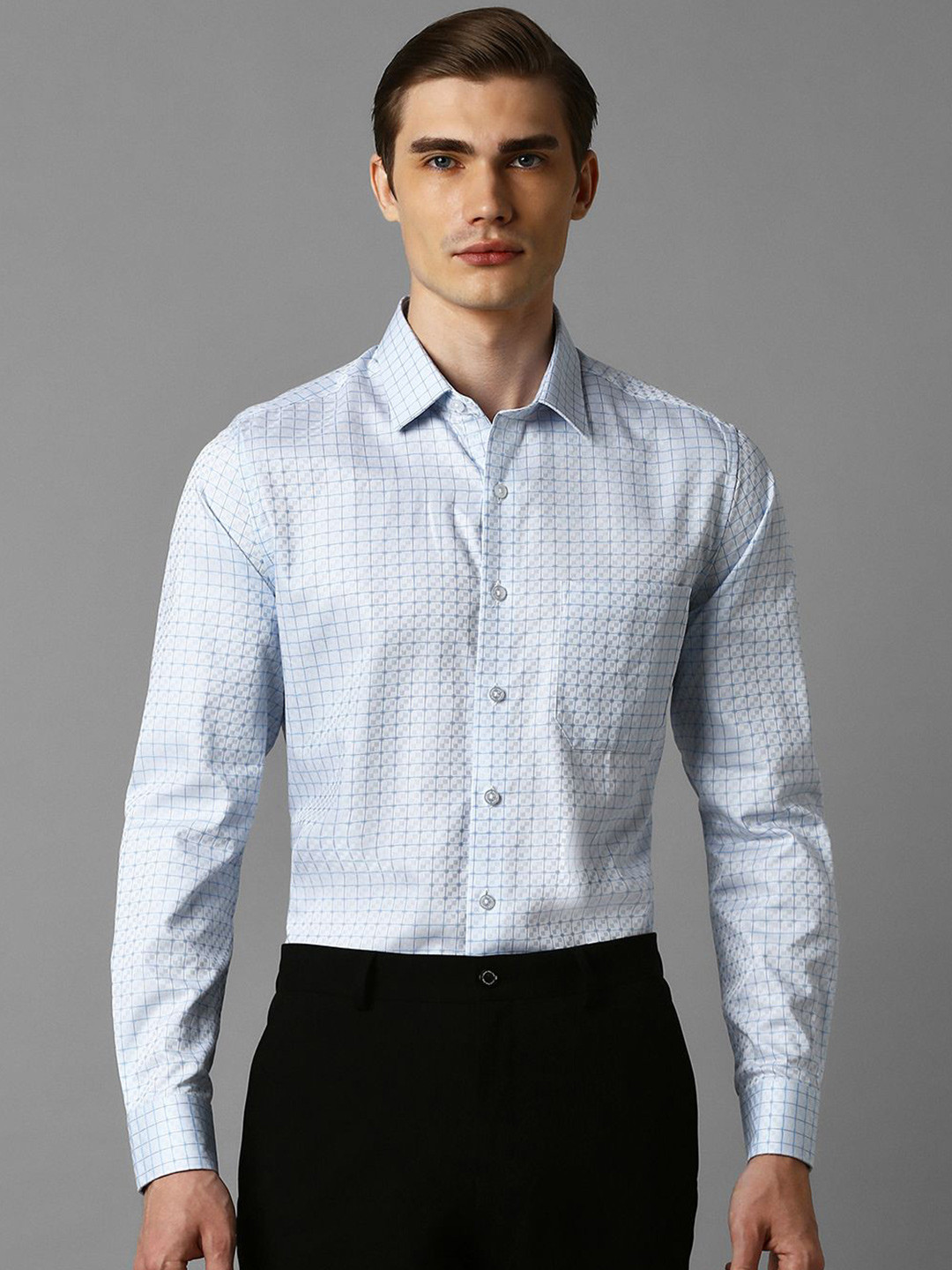 

Louis Philippe Men Slim Fit Opaque Printed Formal Shirt, Blue