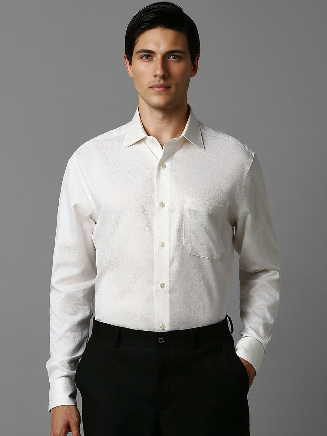 

Louis Philippe Men Opaque Formal Shirt, Cream