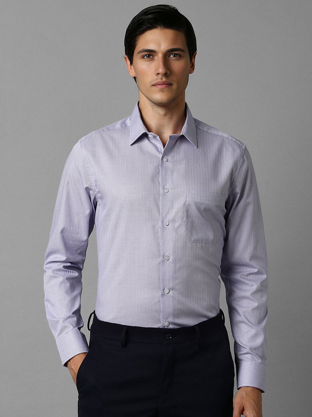 

Louis Philippe Men Slim Fit Opaque Striped Formal Shirt, Purple