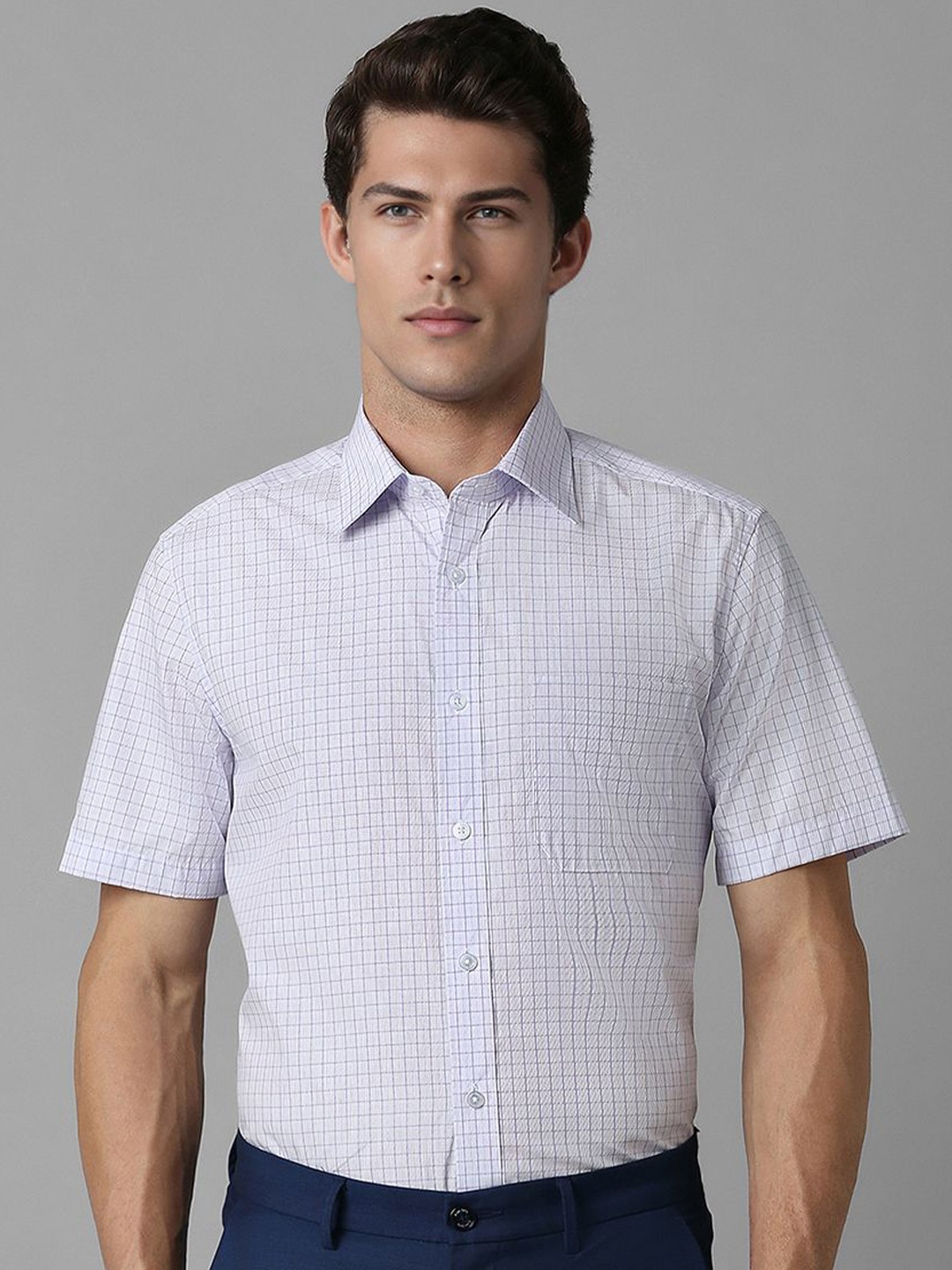 

Louis Philippe Men Opaque Checked Formal Shirt, Purple