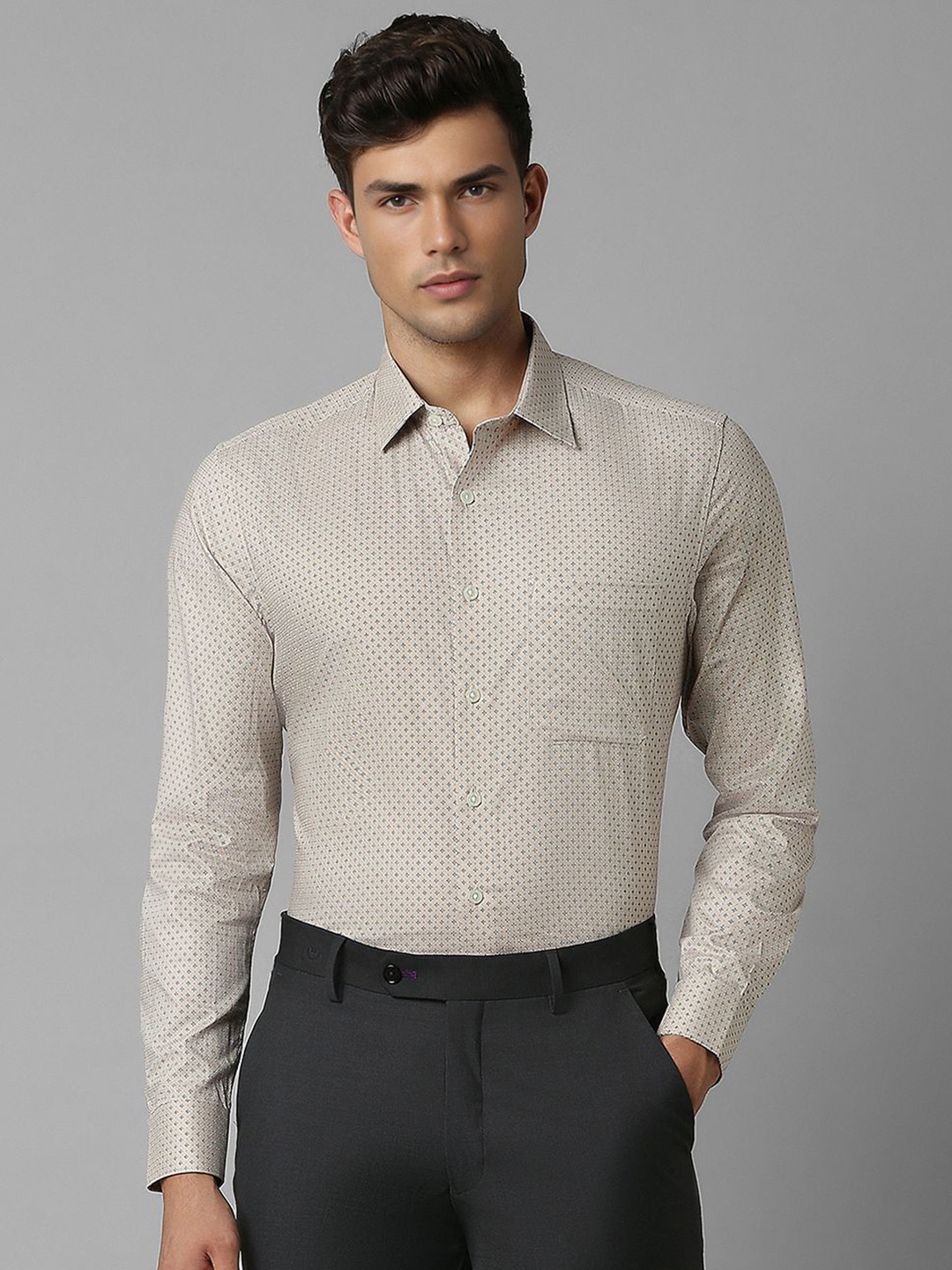 

Louis Philippe Men Slim Fit Opaque Printed Formal Shirt, Beige