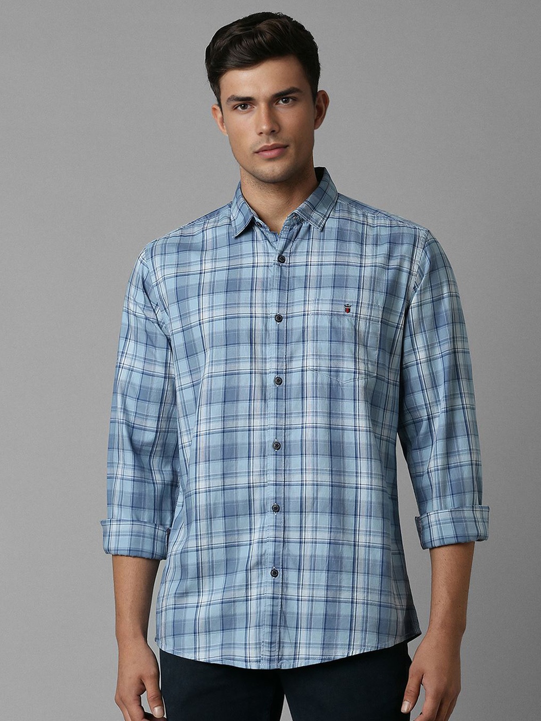 

Louis Philippe Jeans Men Slim Fit Opaque Checked Casual Shirt, Blue