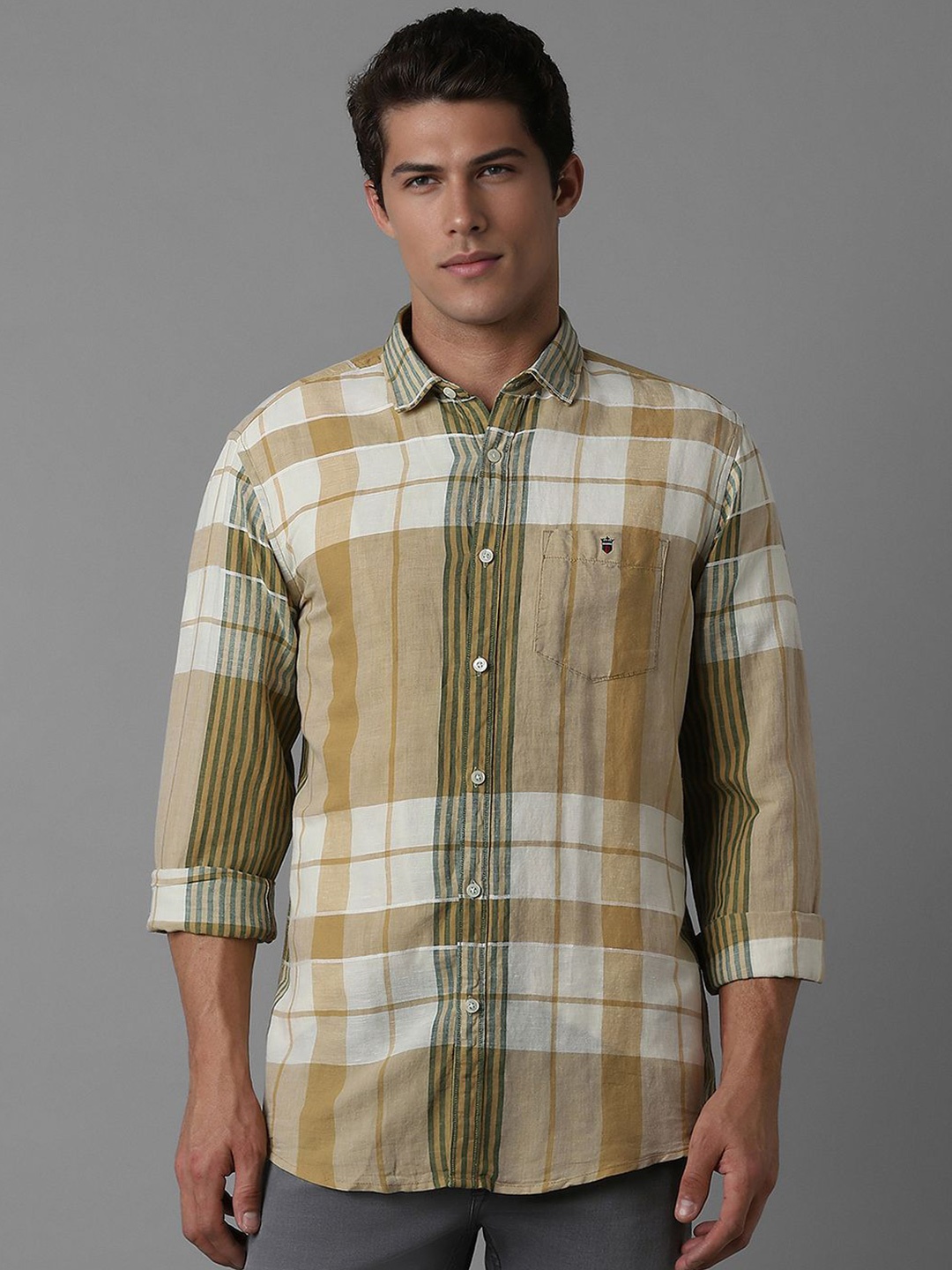 

Louis Philippe Jeans Men Slim Fit Opaque Checked Casual Shirt, Khaki