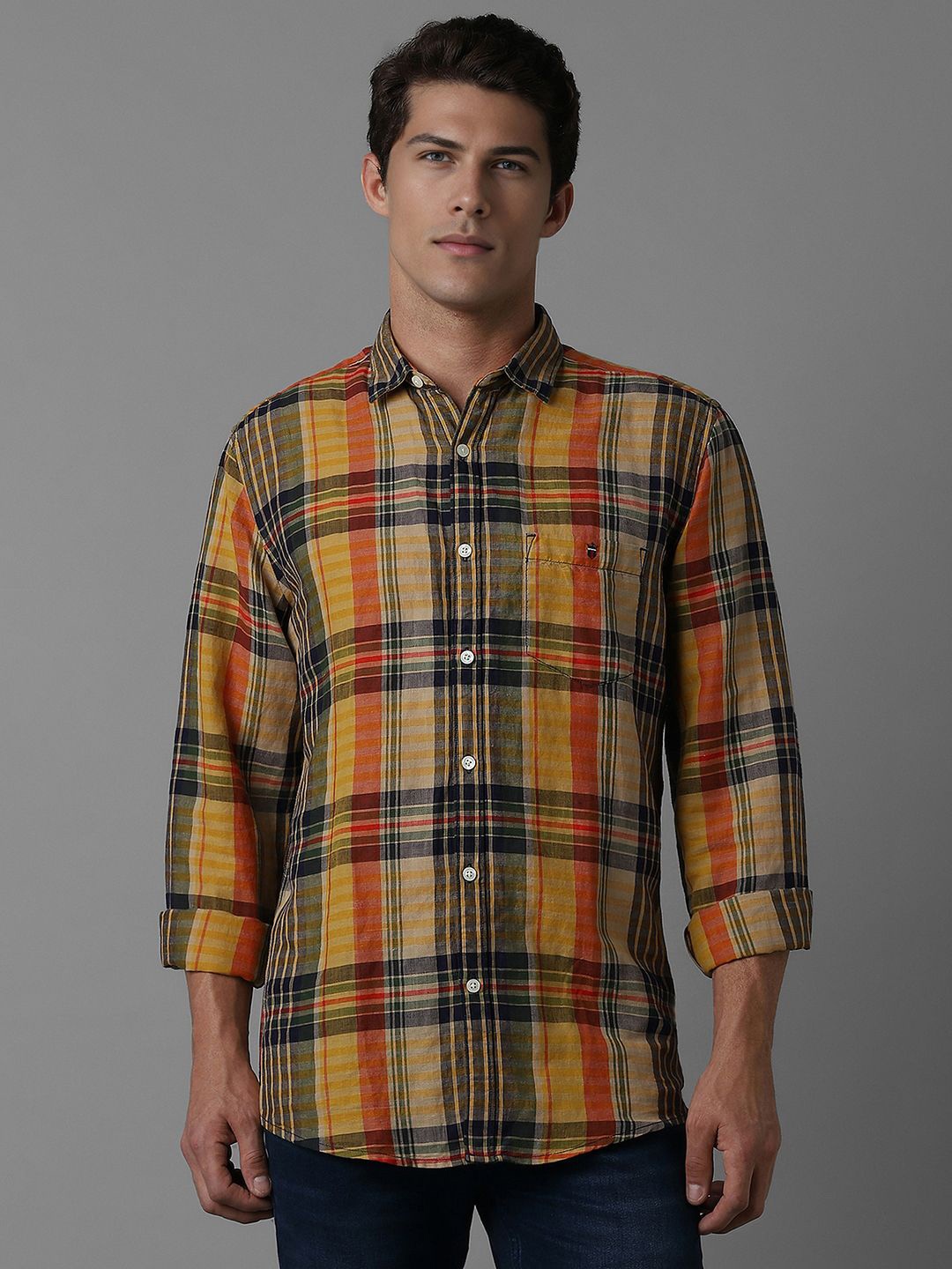 

Louis Philippe Jeans Men Slim Fit Tartan Checks Opaque Checked Casual Shirt, Multi