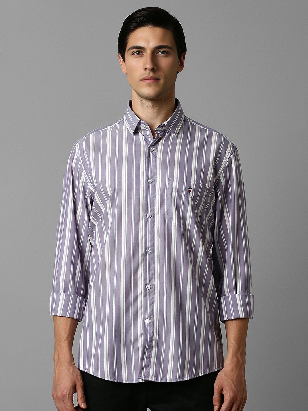 

Louis Philippe Sport Men Slim Fit Opaque Striped Casual Shirt, Purple
