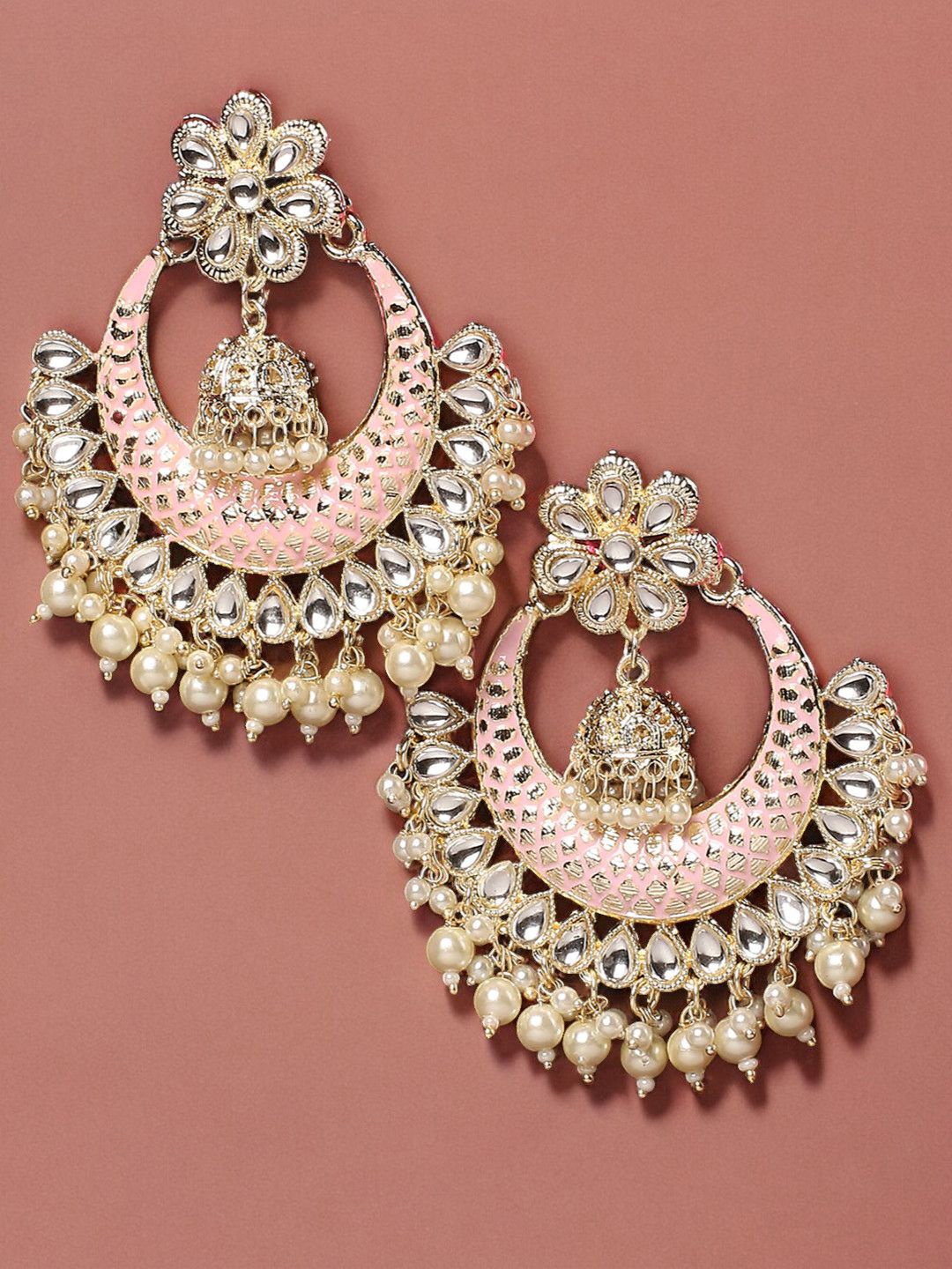 

OOMPH Floral Chandbalis Earrings, Pink