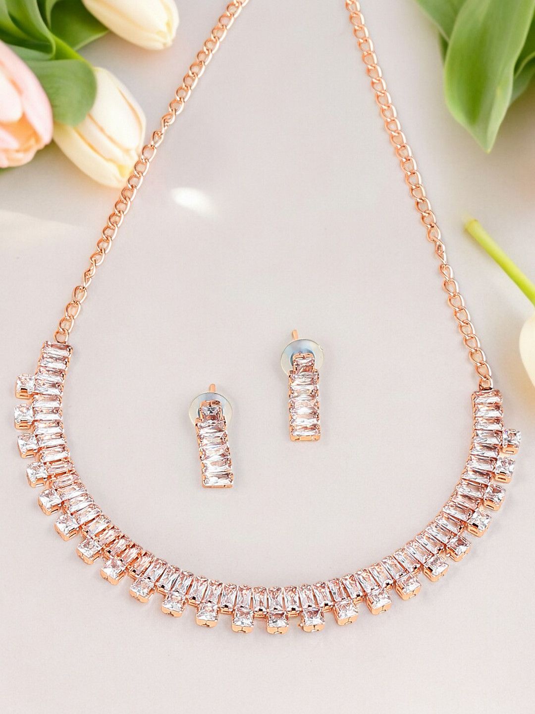 

OOMPH AD-Studded & CZ-Studded Jewellery Set, Rose gold