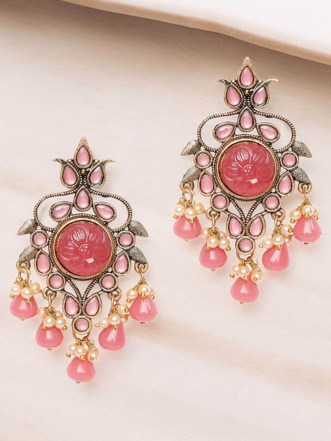 

OOMPH Floral Drop Earrings, Pink