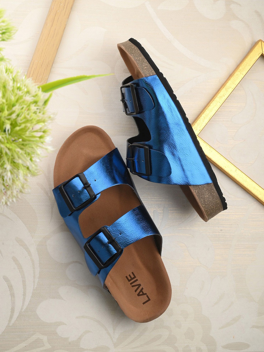 

Lavie Women Open Toe Flats with Buckles, Turquoise blue