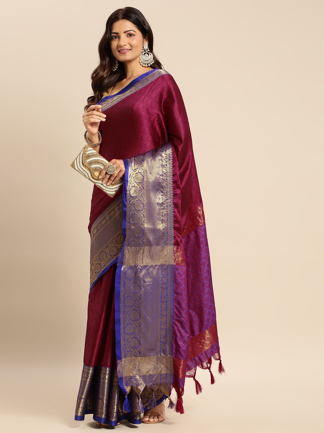 

Lyunica Ethnic Motifs Zari Silk Cotton Uppada Saree, Red