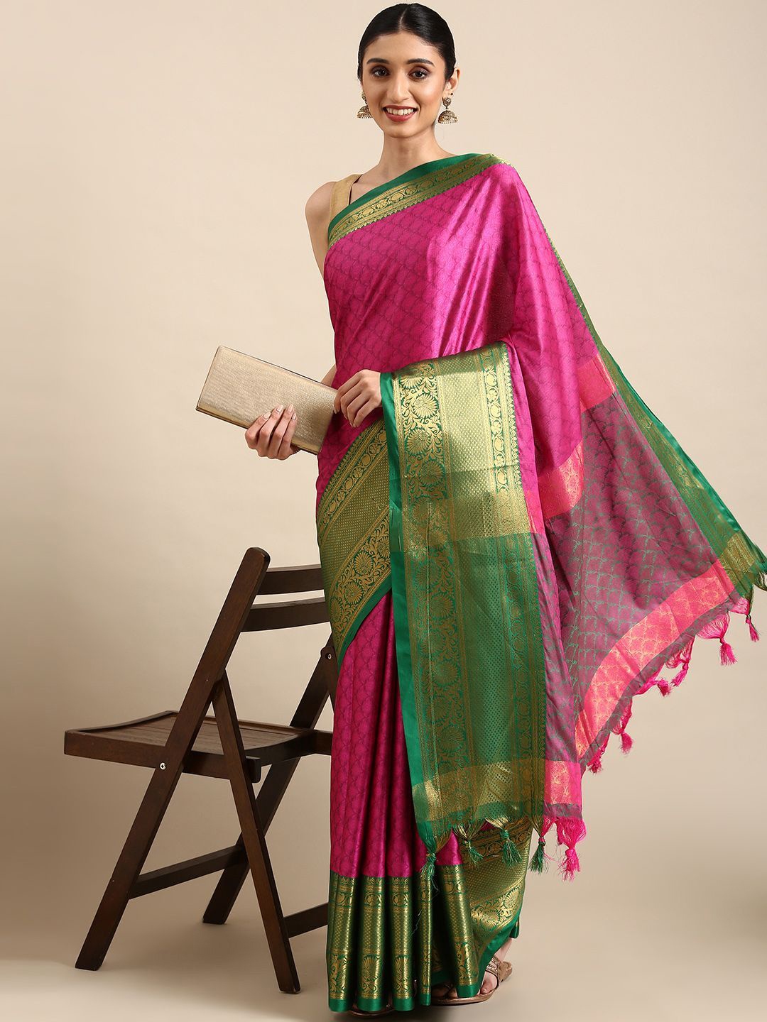 

Lyunica Woven Design Zari Silk Cotton Uppada Saree, Pink