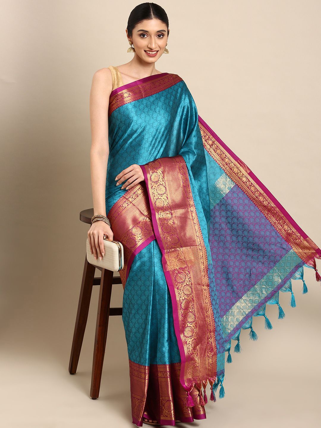 

Lyunica Woven Design Zari Silk Cotton Uppada Saree, Blue