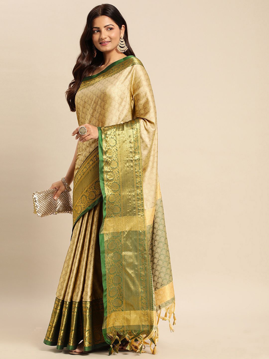 

Lyunica Woven Design Zari Silk Cotton Uppada Saree, Cream