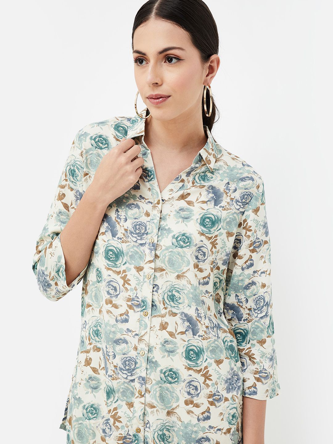 

Melange by Lifestyle Viscose Rayon Shirt Collar Printed Tunic, Blue