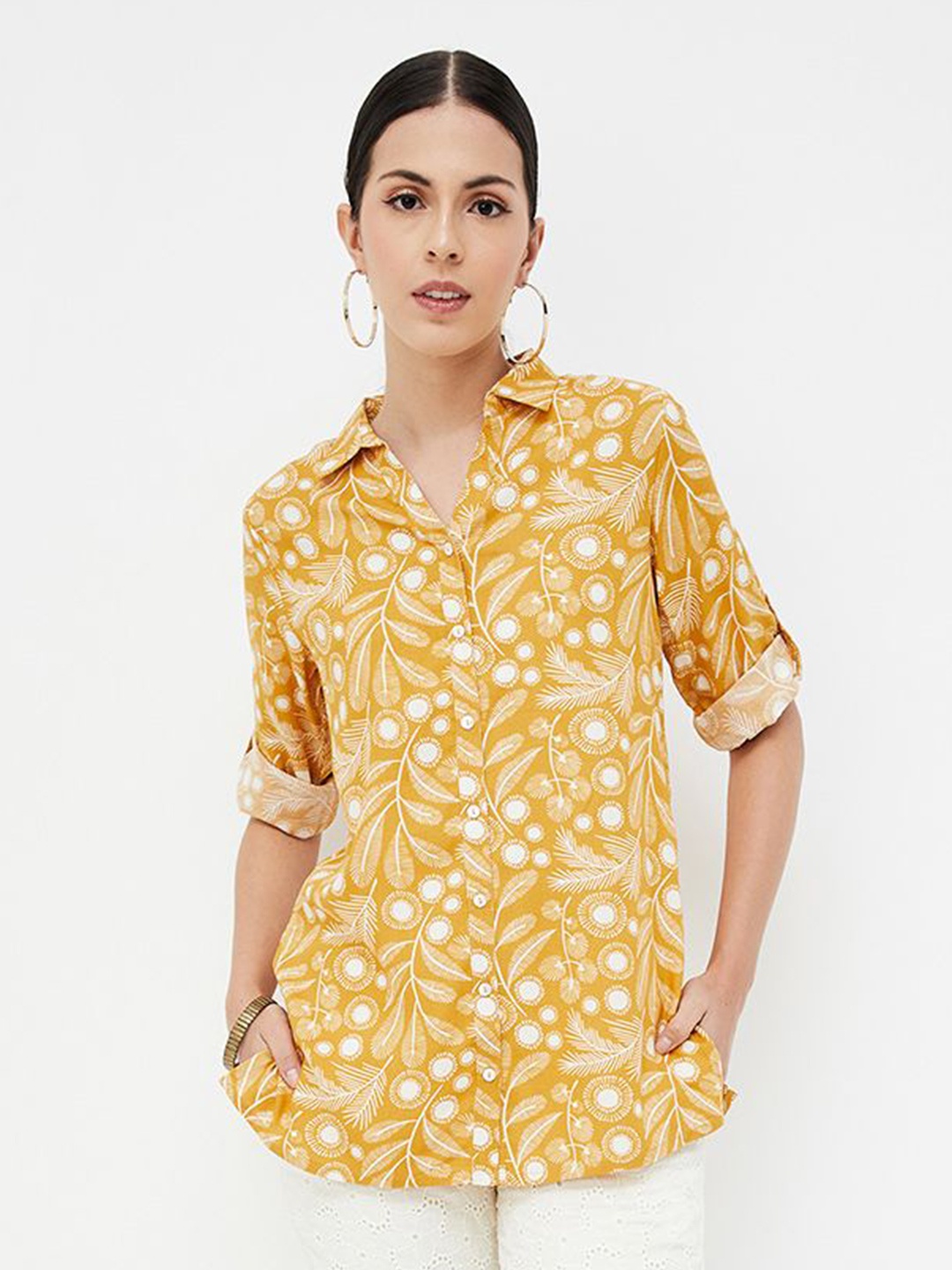 

Melange by Lifestyle Printed Three-Quarter Sleeves Tunic, Yellow