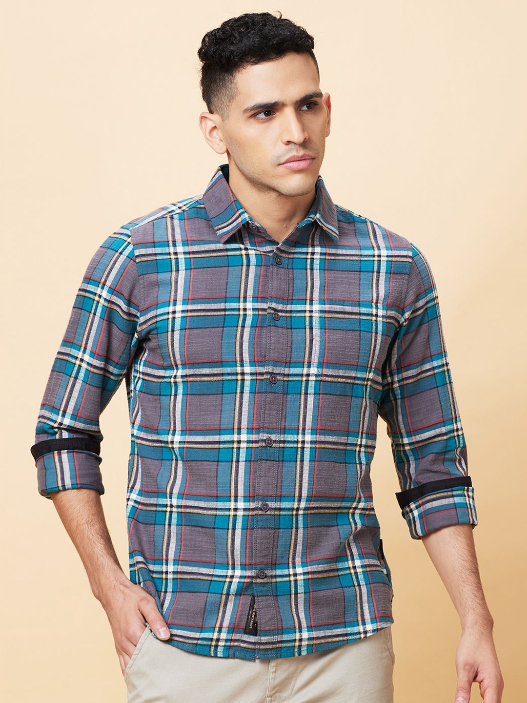 

Being Human Men Slim Fit Tartan Checks Opaque Checked Casual Shirt, Grey