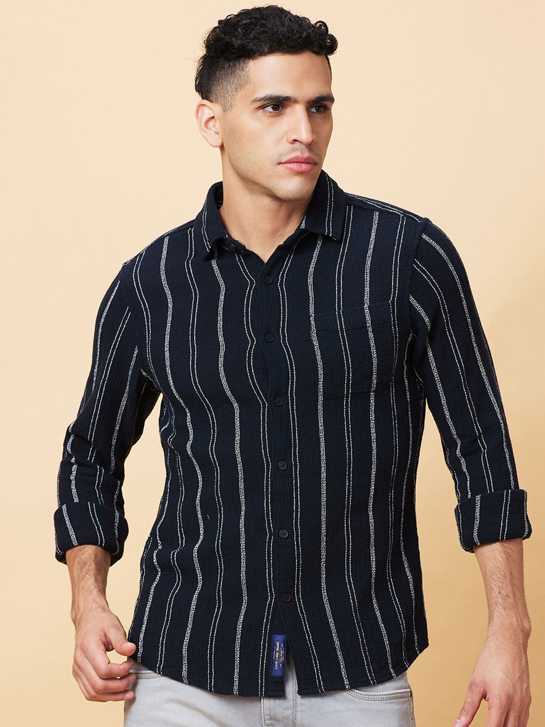 

Being Human Men Slim Fit Opaque Striped Casual Shirt, Black