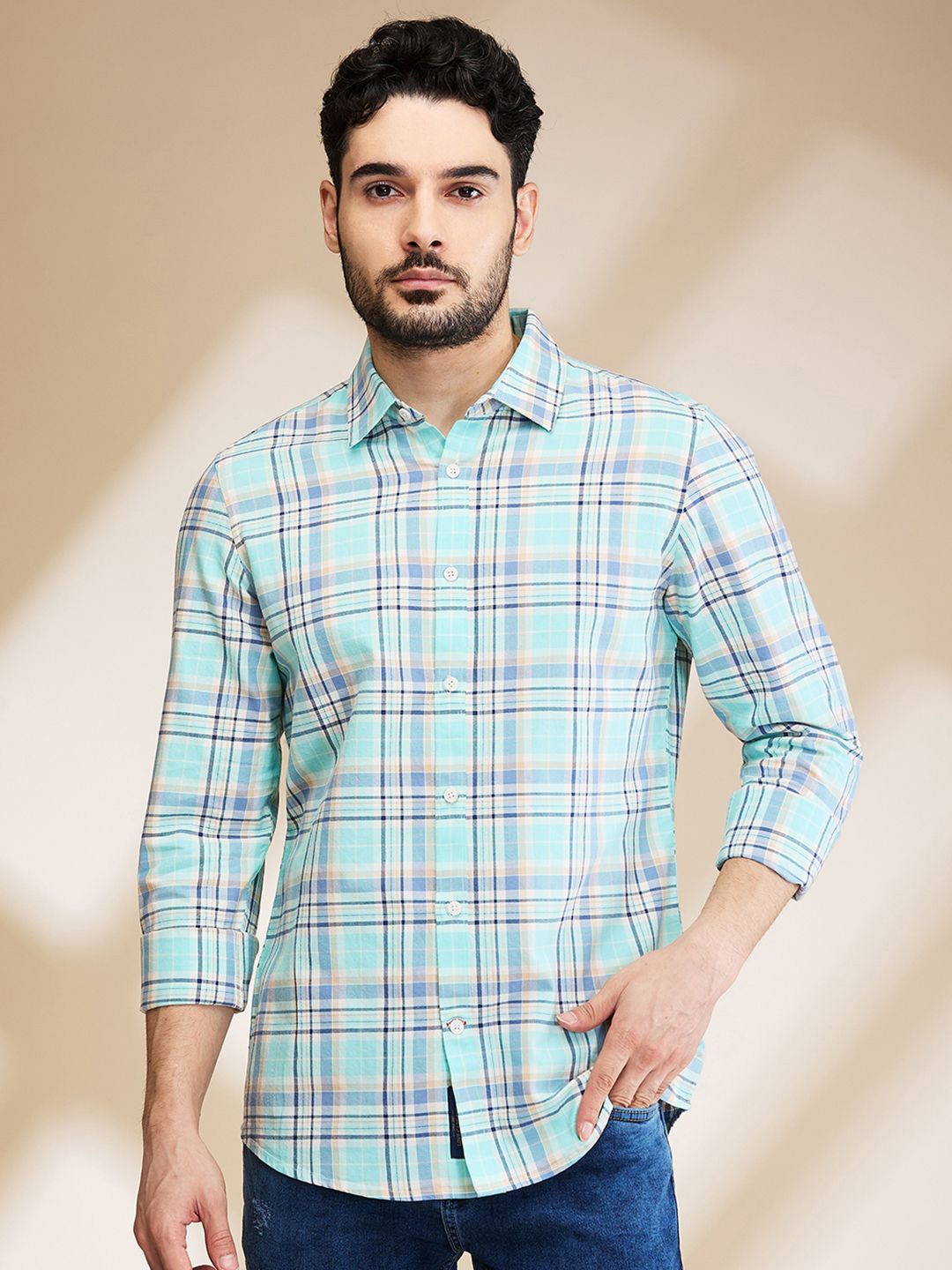 

Being Human Men Slim Fit Tartan Checks Opaque Checked Casual Shirt, Blue