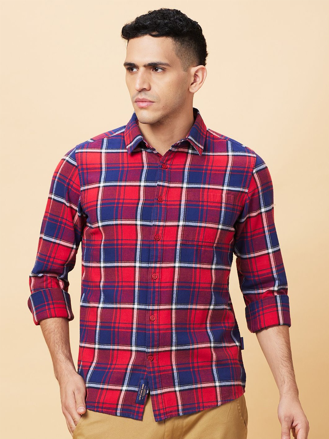 

Being Human Men Slim Fit Tartan Checks Opaque Checked Casual Shirt, Blue