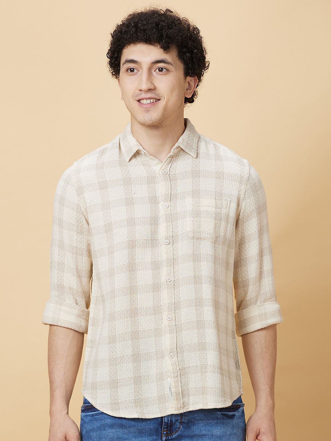 

Being Human Men Slim Fit Opaque Checked Casual Shirt, Cream