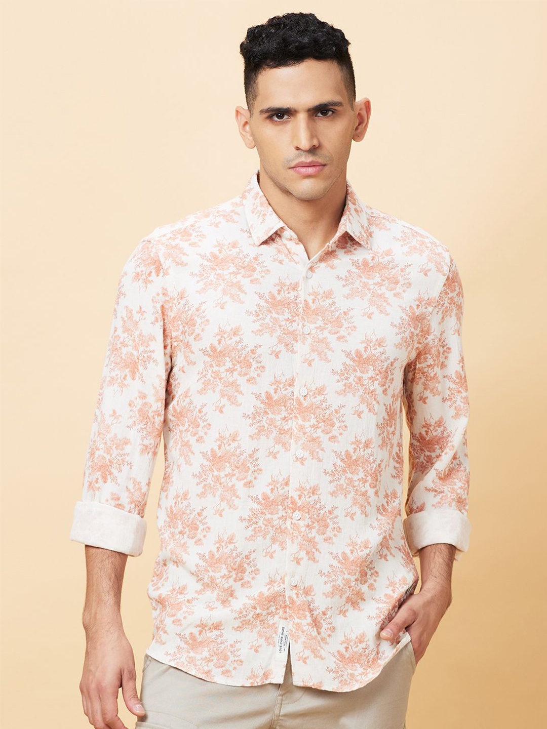 

Being Human Men Slim Fit Floral Opaque Printed Casual Shirt, Orange
