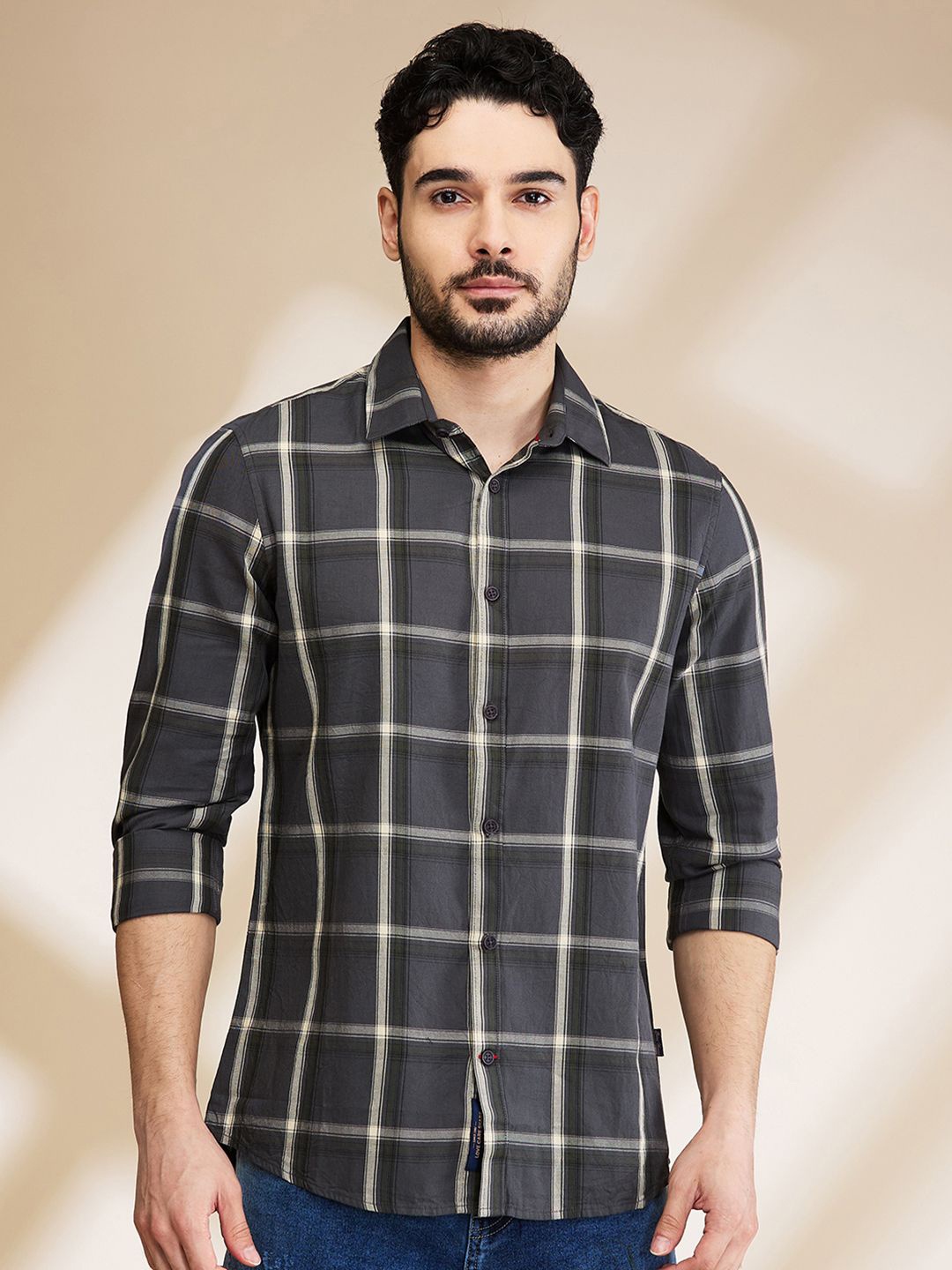 

Being Human Men Slim Fit Tartan Checks Opaque Checked Casual Shirt, Grey