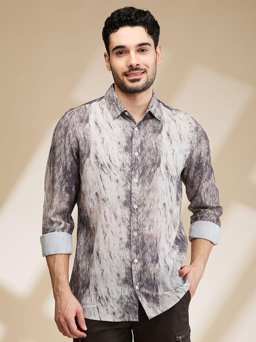 

Being Human Men Slim Fit Opaque Printed Casual Shirt, Brown