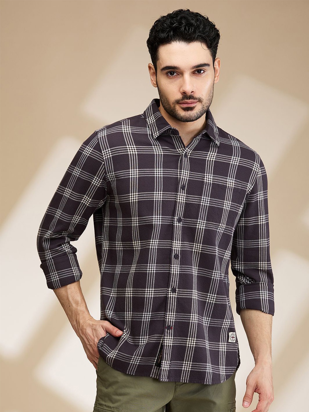 

Being Human Men Slim Fit Tartan Checks Opaque Checked Casual Shirt, Grey