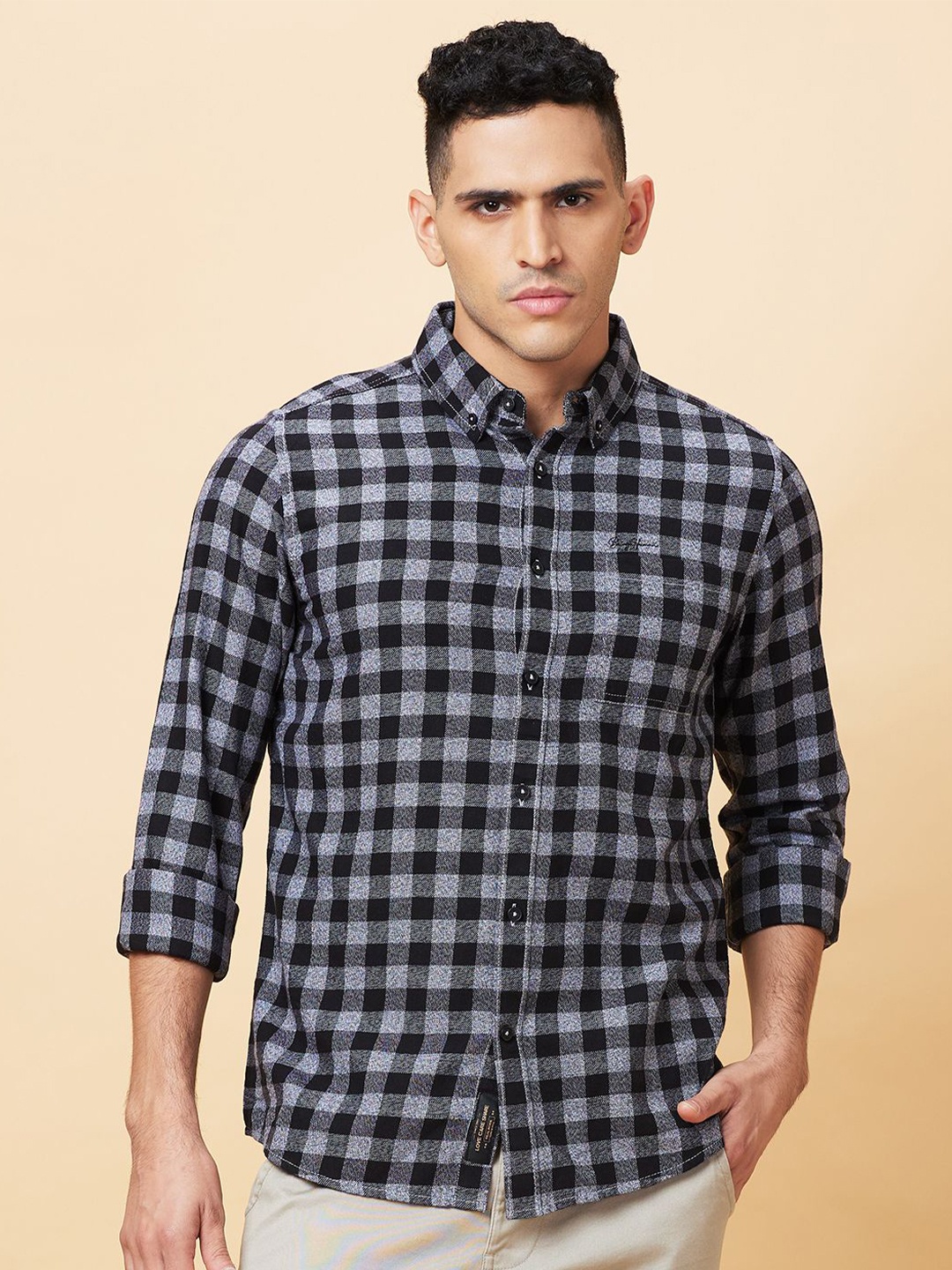 

Being Human Men Slim Fit Tartan Checks Opaque Checked Casual Shirt, Black