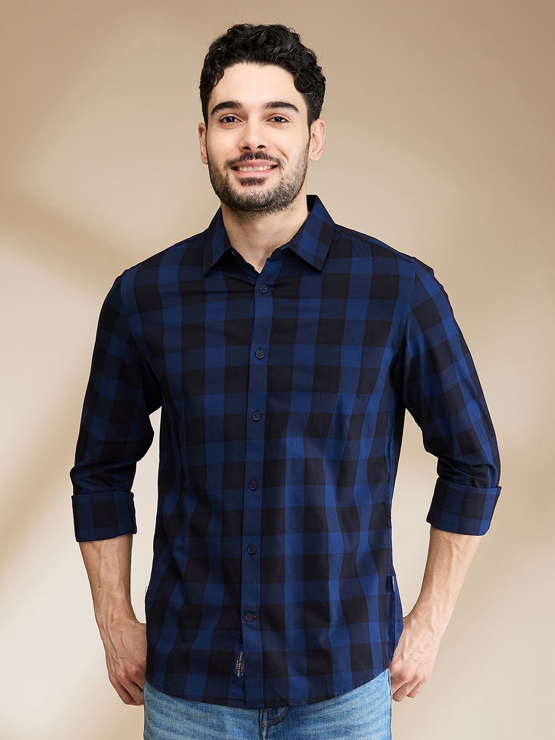 

Being Human Men Slim Fit Buffalo Checks Opaque Checked Casual Shirt, Blue