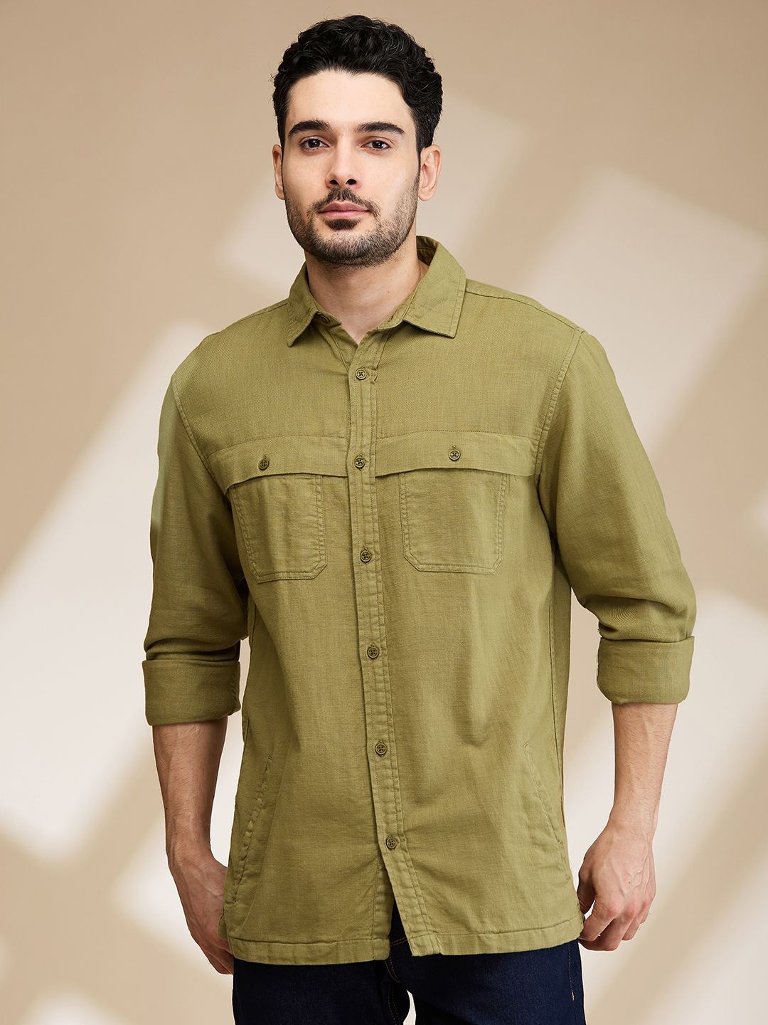 

Being Human Men Slim Fit Opaque Casual Shirt, Green