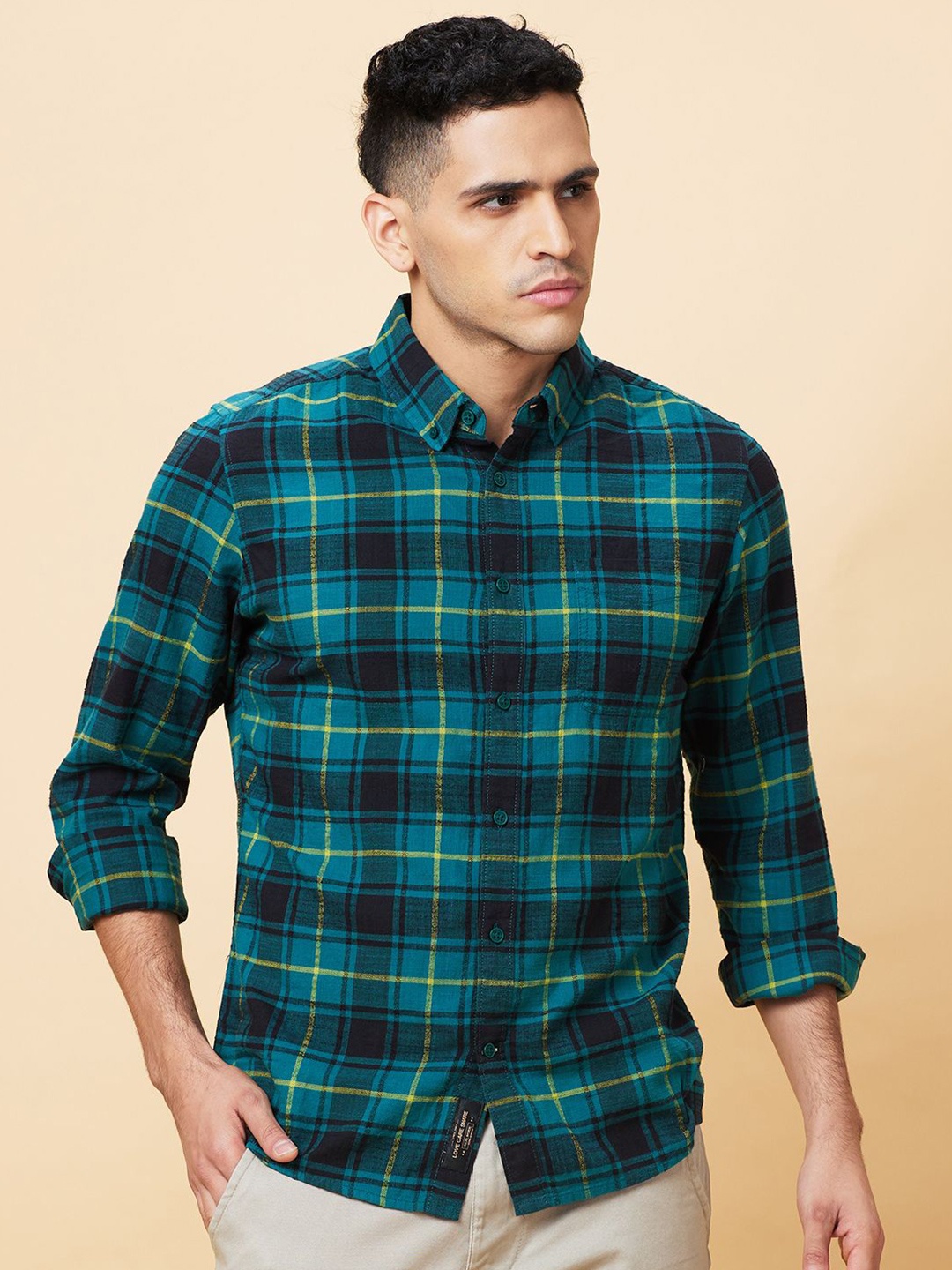 

Being Human Men Slim Fit Tartan Checks Opaque Checked Casual Shirt, Green