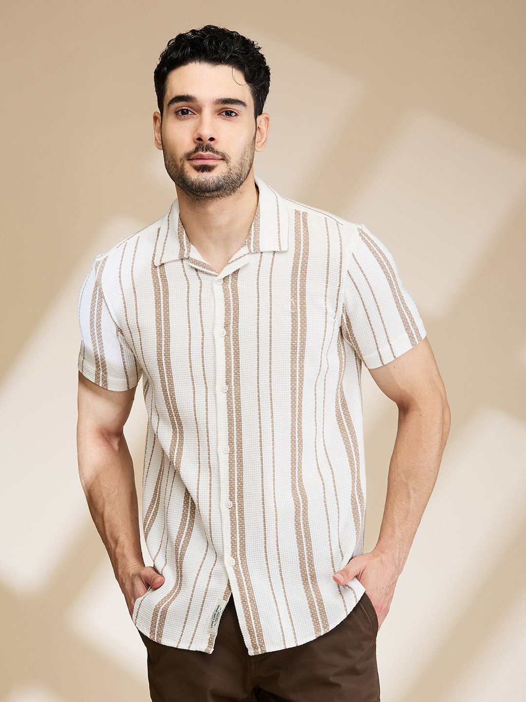 

Being Human Men Slim Fit Opaque Striped Casual Shirt, Beige