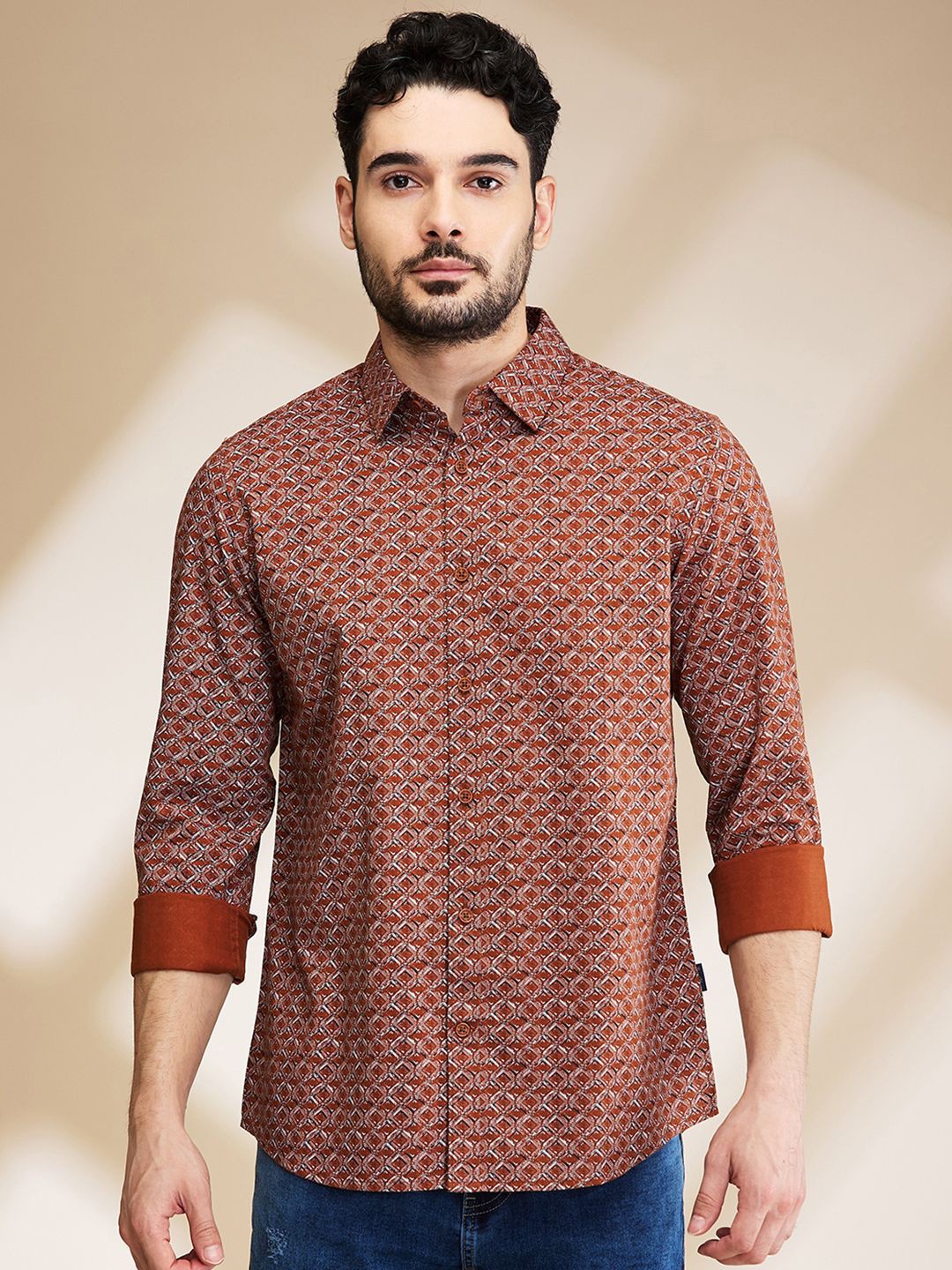 

Being Human Men Slim Fit Floral Opaque Printed Casual Shirt, Brown