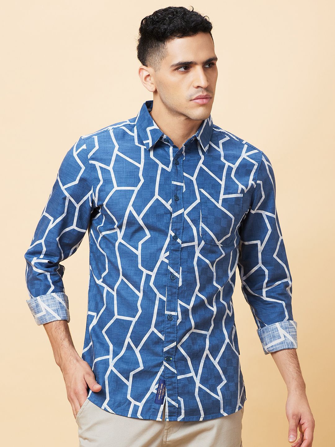 

Being Human Men Slim Fit Opaque Printed Casual Shirt, Blue