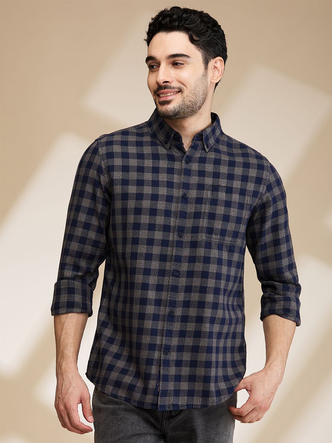 

Being Human Men Slim Fit Tartan Checks Opaque Checked Casual Shirt, Blue