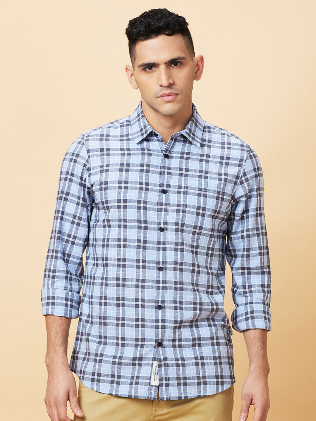 

Being Human Men Slim Fit Tartan Checks Opaque Checked Casual Shirt, Blue
