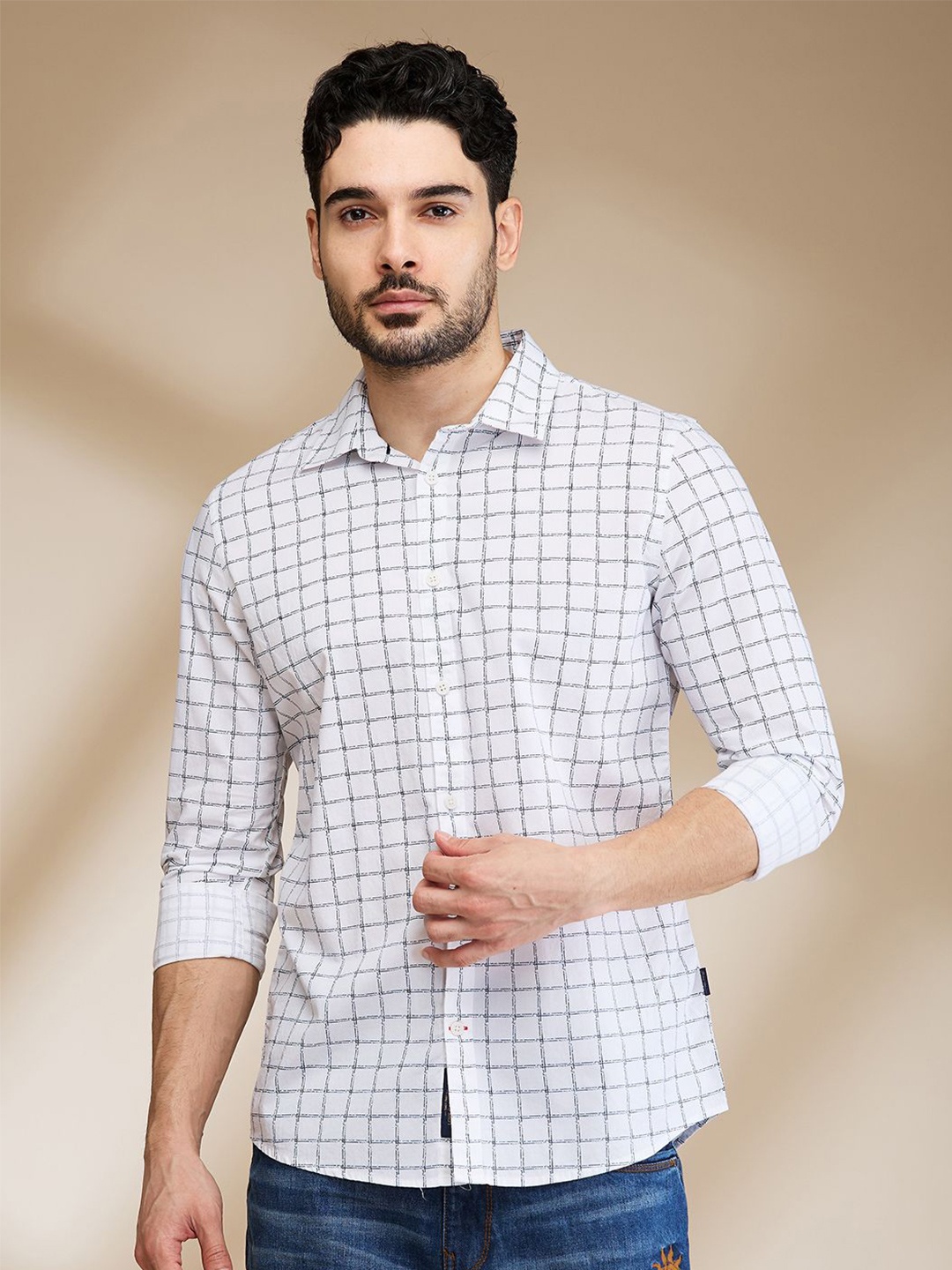 

Being Human Men Slim Fit Grid Tattersall Checks Opaque Checked Casual Shirt, White