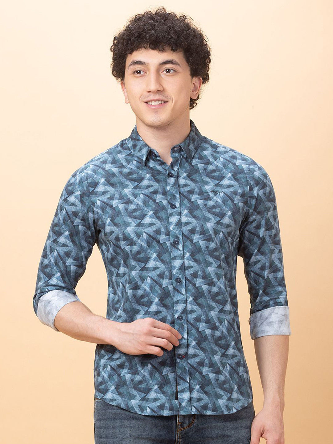 

Being Human Men Slim Fit Opaque Printed Casual Shirt, Blue