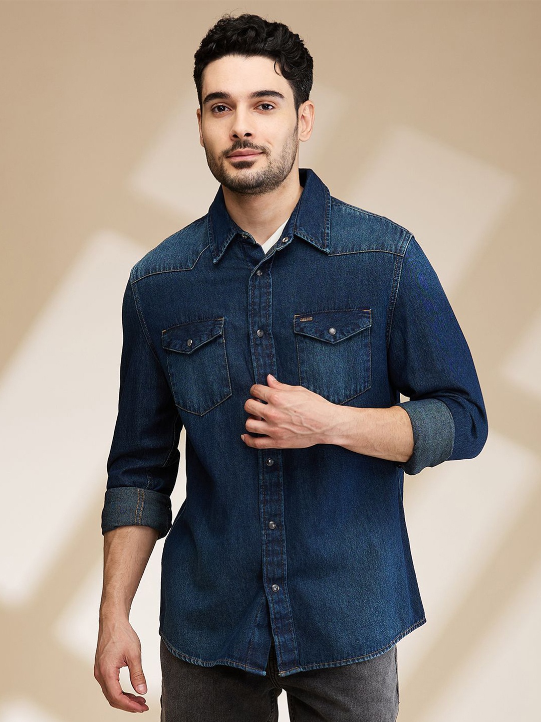 

Being Human Men Slim Fit Opaque Casual Shirt, Blue