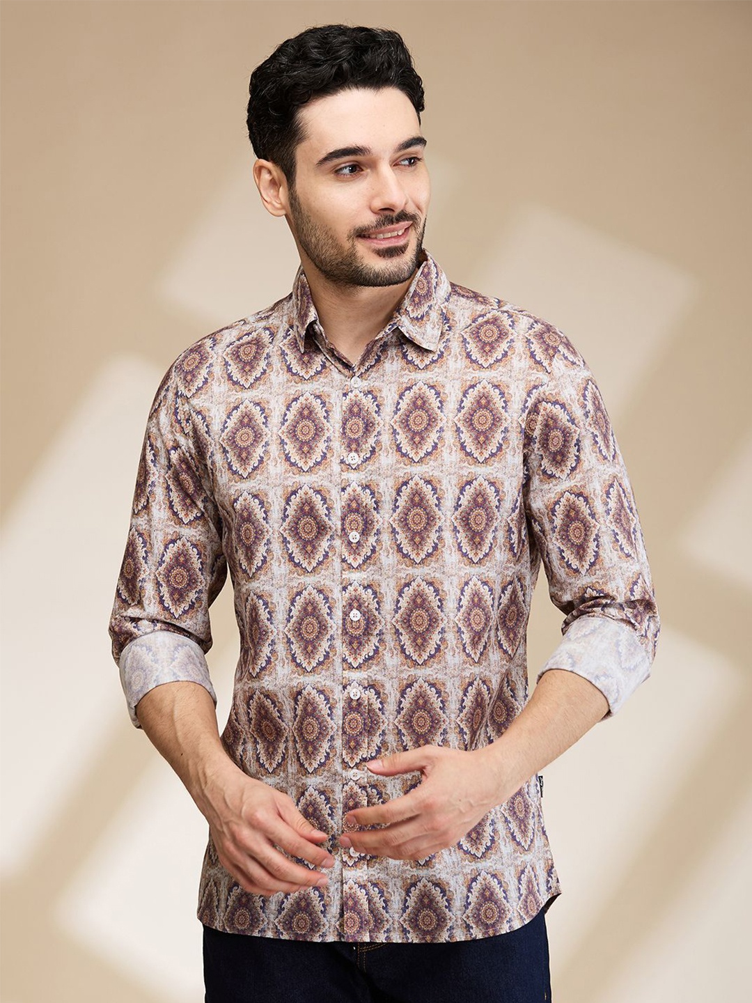 

Being Human Men Slim Fit Opaque Printed Casual Shirt, Brown