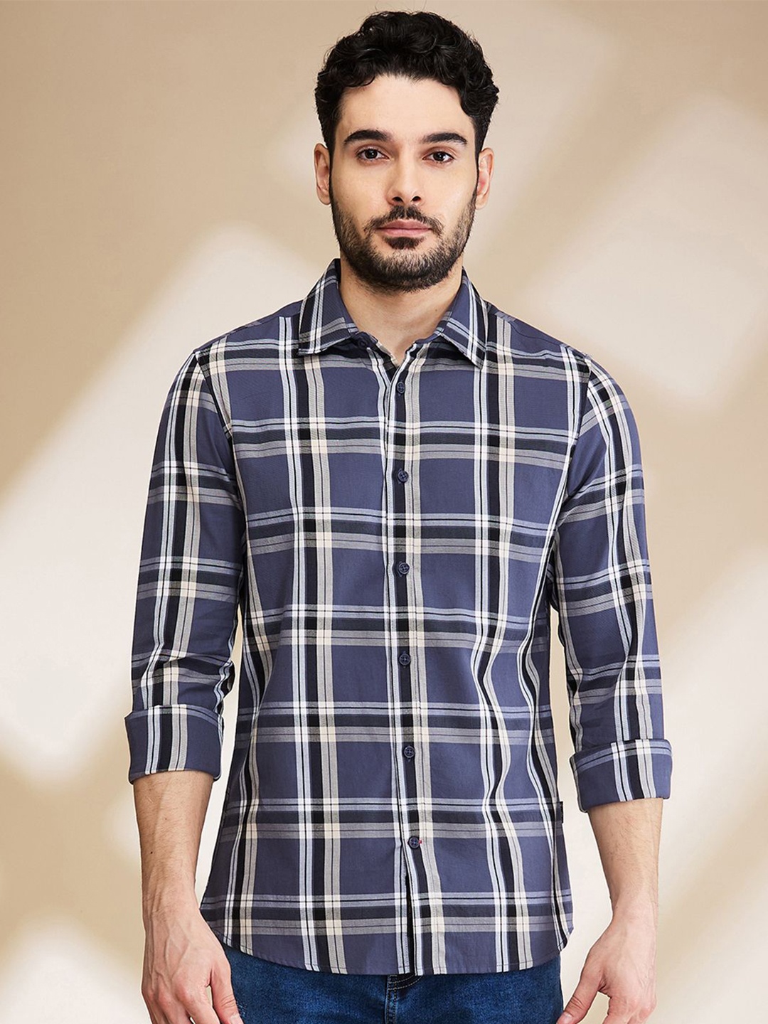 

Being Human Men Slim Fit Tartan Checks Opaque Checked Casual Shirt, Grey