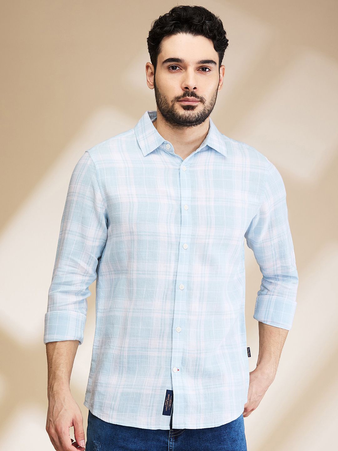 

Being Human Men Slim Fit Tartan Checks Opaque Checked Casual Shirt, Blue