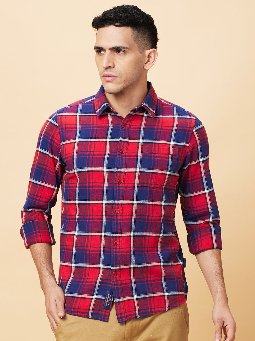 

Being Human Men Slim Fit Tartan Checks Opaque Checked Casual Shirt, Blue