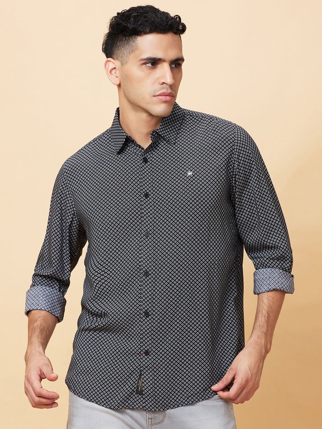 

Being Human Men Slim Fit Opaque Printed Casual Shirt, Black