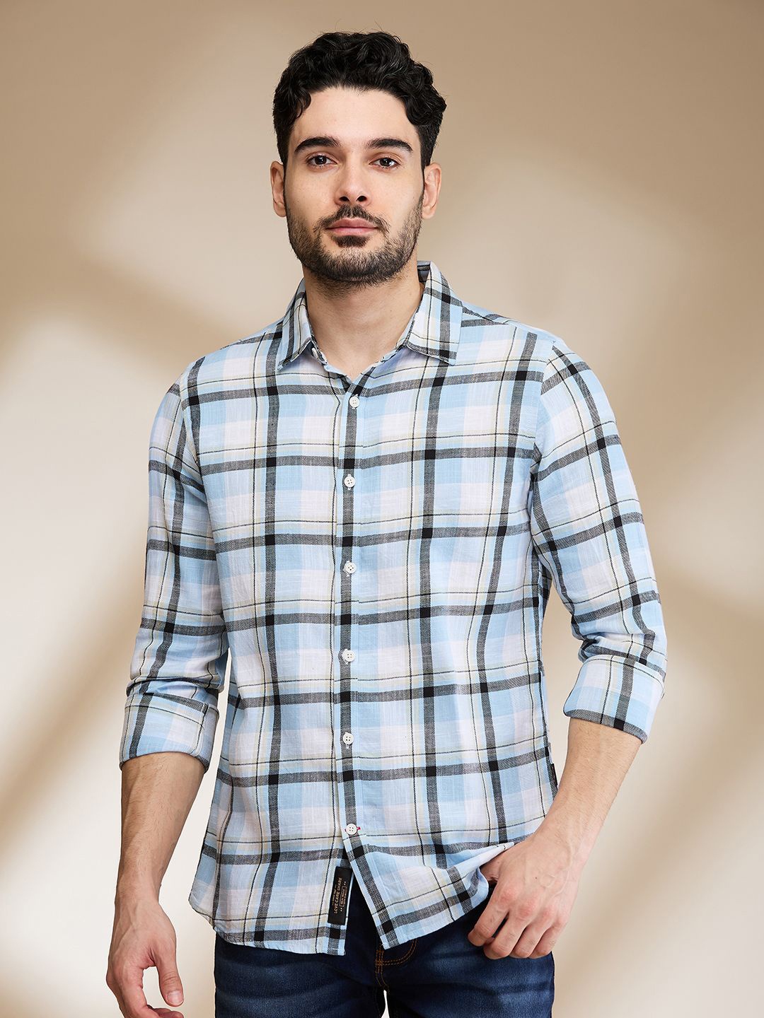 

Being Human Men Slim Fit Tartan Checks Opaque Checked Casual Shirt, Blue