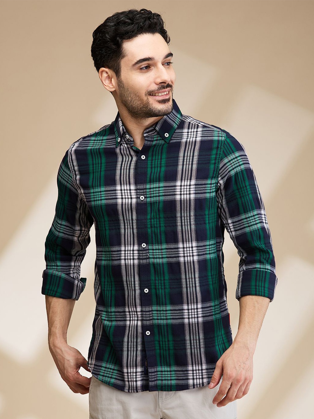 

Being Human Men Slim Fit Tartan Checks Opaque Checked Casual Shirt, Green